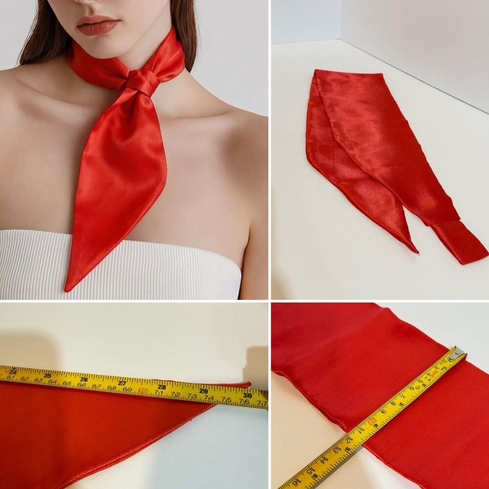 Red Satin Neck Scarf Tie Wrap Bandana neck Accessory 30” Long Vintage Style - Picture 9 of 9